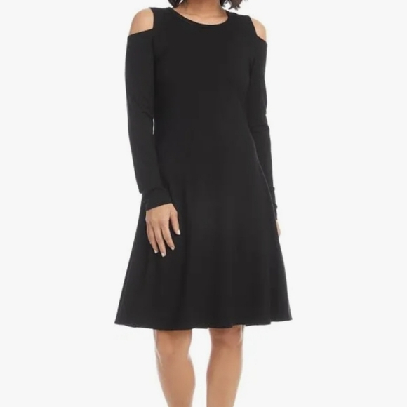 KAREN KANE Size Medium Stretch Jersey Knit Cold Shoulder Career Casal Midi Dress - Picture 1 of 14